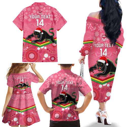 custom-panthers-rugby-christmas-family-matching-off-shoulder-long-sleeve-dress-and-hawaiian-shirt-merry-xmas-2023-mix-aboriginal-art-pink-version