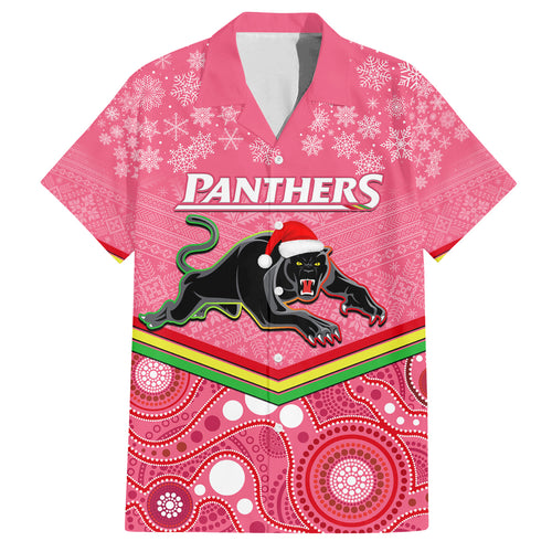 custom-panthers-rugby-christmas-family-matching-off-shoulder-maxi-dress-and-hawaiian-shirt-merry-xmas-2023-mix-aboriginal-art-pink-version