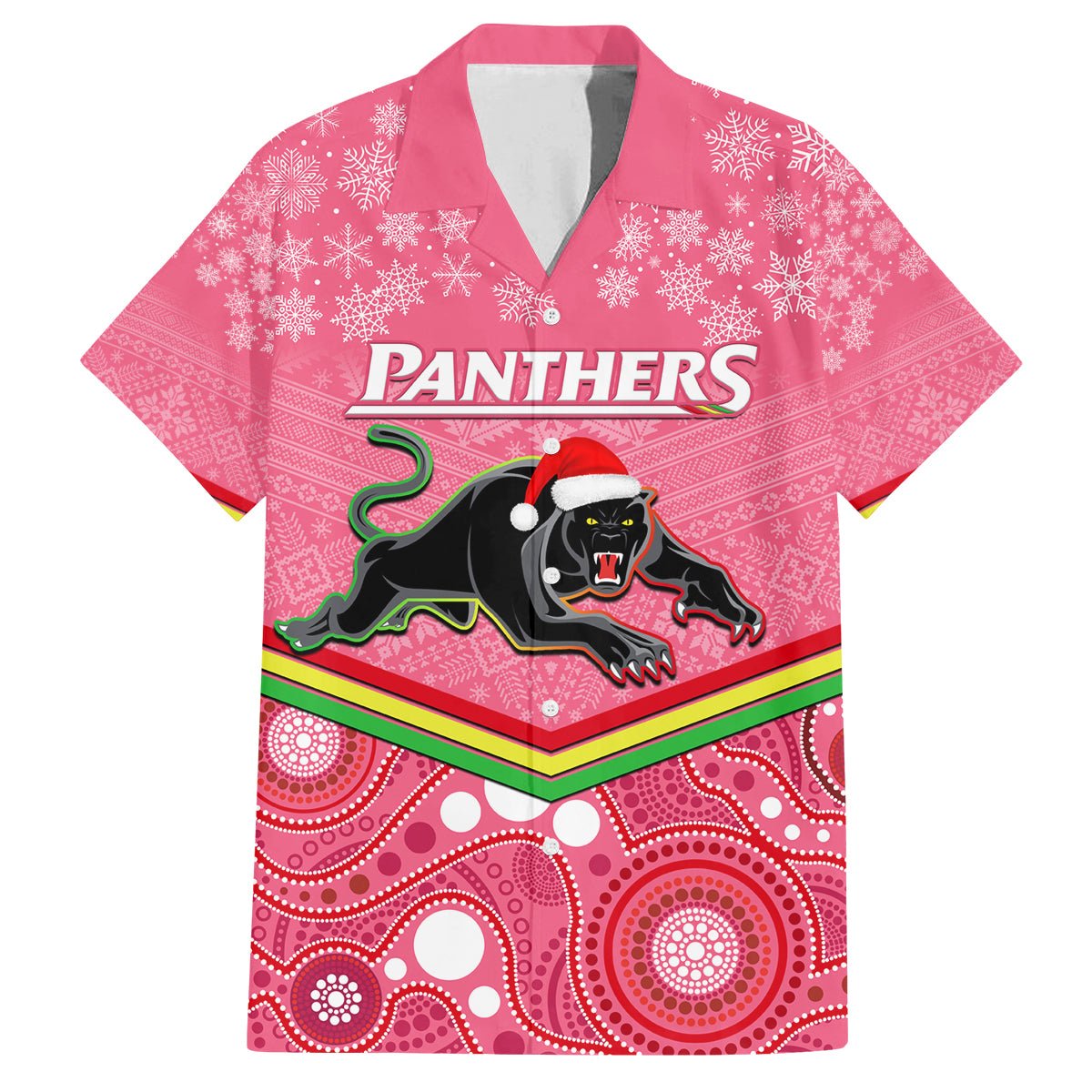 custom-panthers-rugby-christmas-family-matching-off-shoulder-short-dress-and-hawaiian-shirt-merry-xmas-2023-mix-aboriginal-art-pink-version
