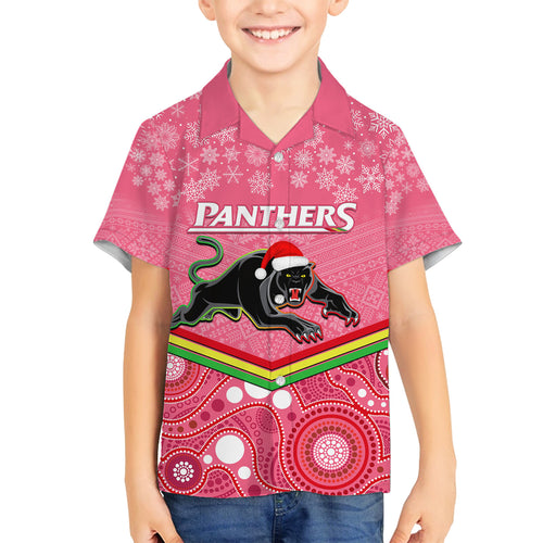 custom-panthers-rugby-christmas-family-matching-off-shoulder-short-dress-and-hawaiian-shirt-merry-xmas-2023-mix-aboriginal-art-pink-version