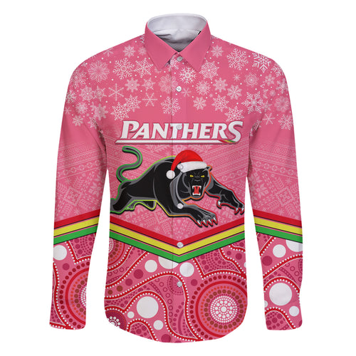 custom-panthers-rugby-christmas-family-matching-short-sleeve-bodycon-dress-and-hawaiian-shirt-merry-xmas-2023-mix-aboriginal-art-pink-version