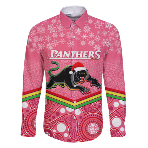 custom-panthers-rugby-christmas-family-matching-summer-maxi-dress-and-hawaiian-shirt-merry-xmas-2023-mix-aboriginal-art-pink-version