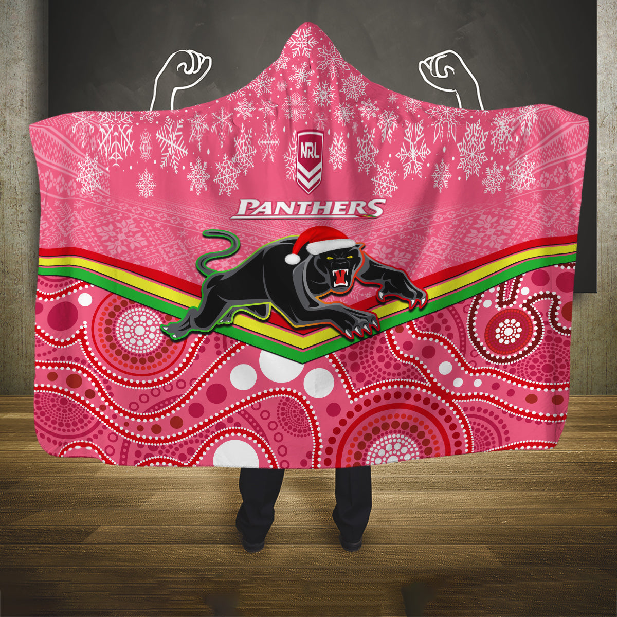 custom-panthers-rugby-christmas-hooded-blanket-merry-xmas-2023-mix-aboriginal-art-pink-version