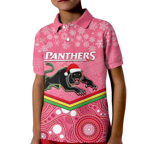 custom-panthers-rugby-christmas-kid-polo-shirt-merry-xmas-2023-mix-aboriginal-art-pink-version