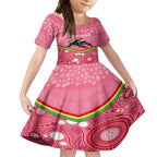 custom-panthers-rugby-christmas-kid-short-sleeve-dress-merry-xmas-2023-mix-aboriginal-art-pink-version