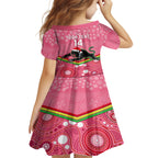 custom-panthers-rugby-christmas-kid-short-sleeve-dress-merry-xmas-2023-mix-aboriginal-art-pink-version