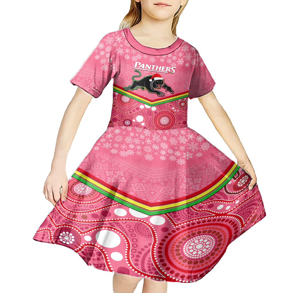 custom-panthers-rugby-christmas-kid-short-sleeve-dress-merry-xmas-2023-mix-aboriginal-art-pink-version