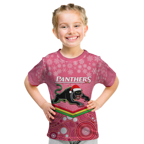 custom-panthers-rugby-christmas-kid-t-shirt-merry-xmas-2023-mix-aboriginal-art-pink-version