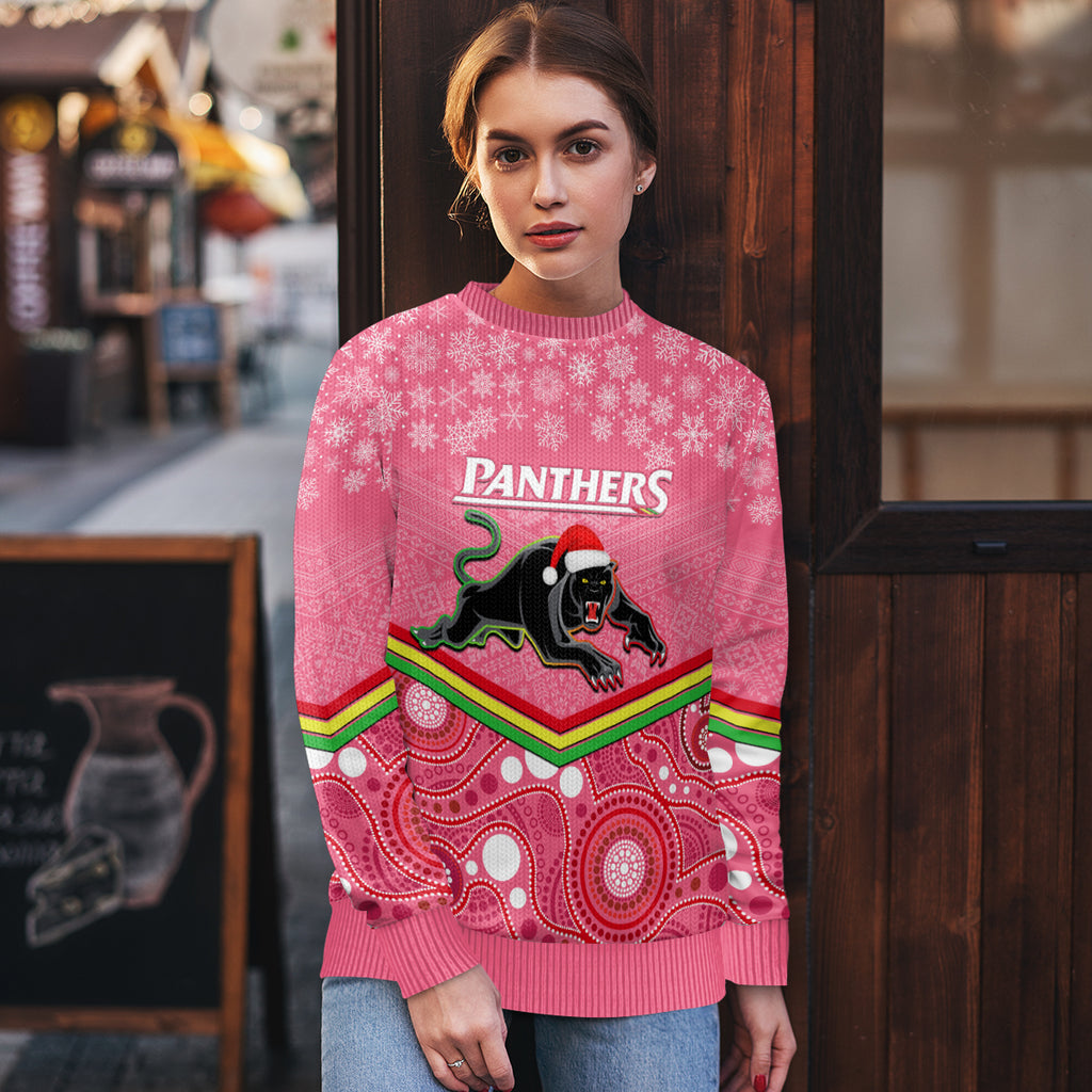 custom-panthers-rugby-christmas-ugly-christmas-sweater-merry-xmas-2023-mix-aboriginal-art-pink-version