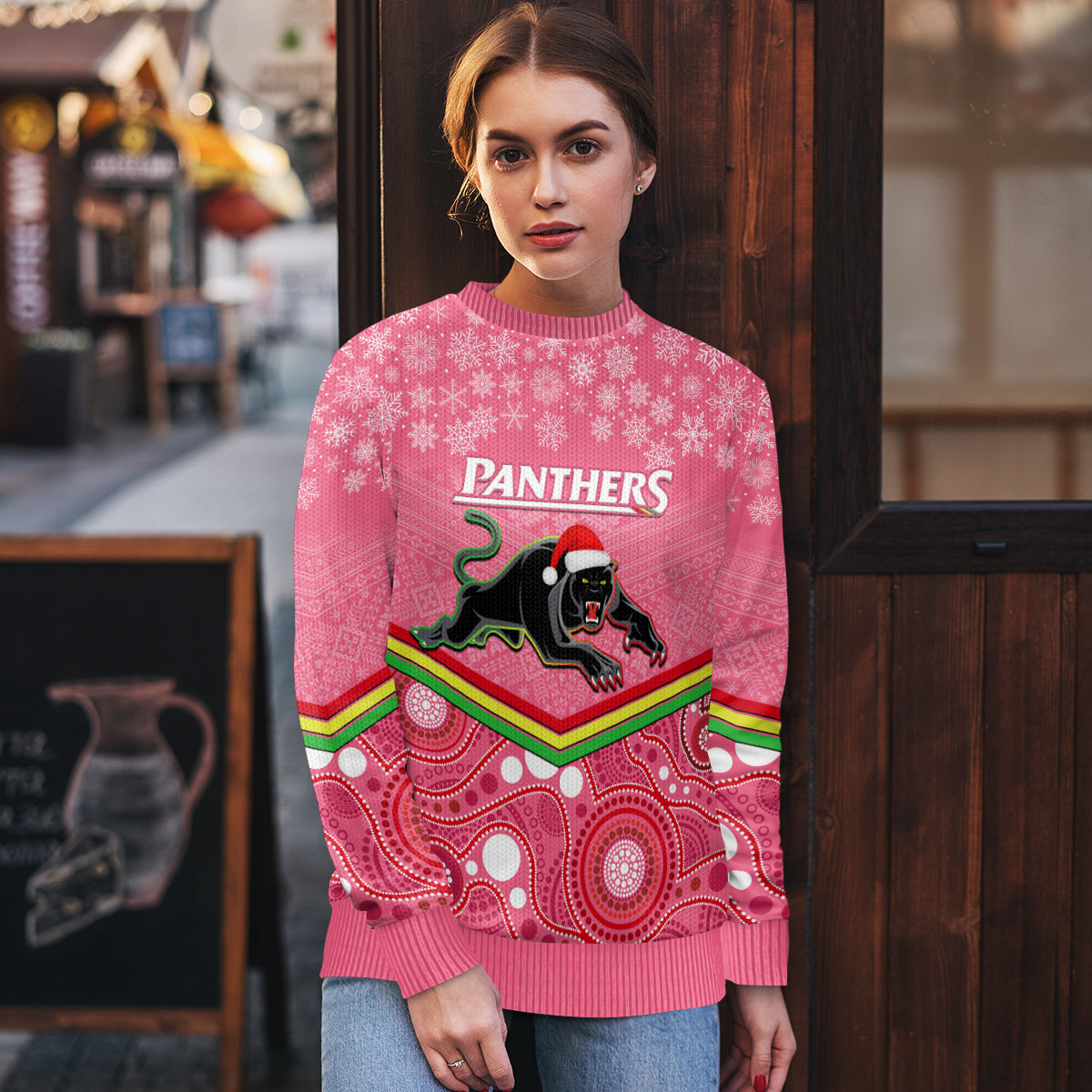 custom-panthers-rugby-christmas-ugly-christmas-sweater-merry-xmas-2023-mix-aboriginal-art-pink-version
