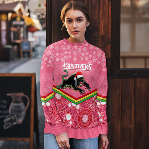 custom-panthers-rugby-christmas-ugly-christmas-sweater-merry-xmas-2023-mix-aboriginal-art-pink-version