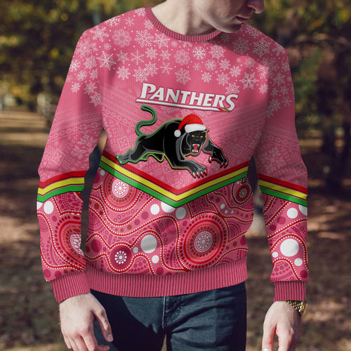 custom-panthers-rugby-christmas-ugly-christmas-sweater-merry-xmas-2023-mix-aboriginal-art-pink-version