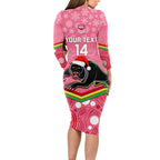 custom-panthers-rugby-christmas-long-sleeve-bodycon-dress-merry-xmas-2023-mix-aboriginal-art-pink-version
