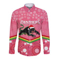 custom-panthers-rugby-christmas-long-sleeve-button-shirt-merry-xmas-2023-mix-aboriginal-art-pink-version