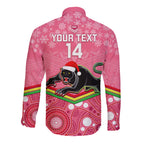 custom-panthers-rugby-christmas-long-sleeve-button-shirt-merry-xmas-2023-mix-aboriginal-art-pink-version