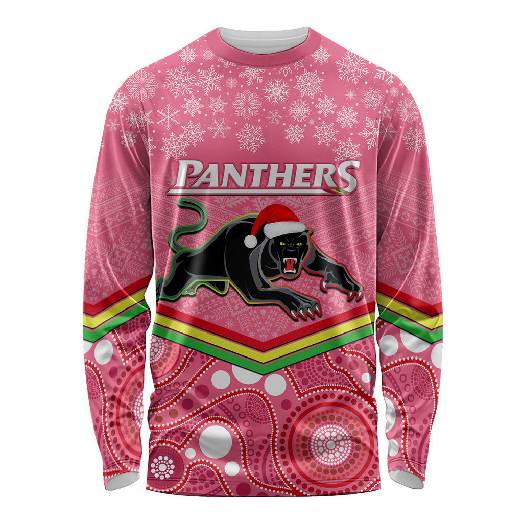 custom-panthers-rugby-christmas-long-sleeve-shirt-merry-xmas-2023-mix-aboriginal-art-pink-version
