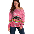 custom-panthers-rugby-christmas-off-shoulder-sweater-merry-xmas-2023-mix-aboriginal-art-pink-version