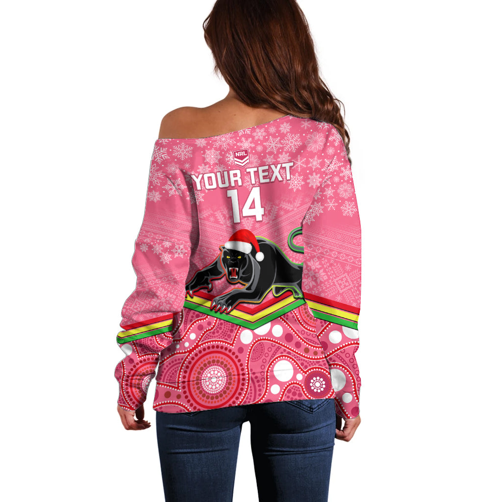 custom-panthers-rugby-christmas-off-shoulder-sweater-merry-xmas-2023-mix-aboriginal-art-pink-version