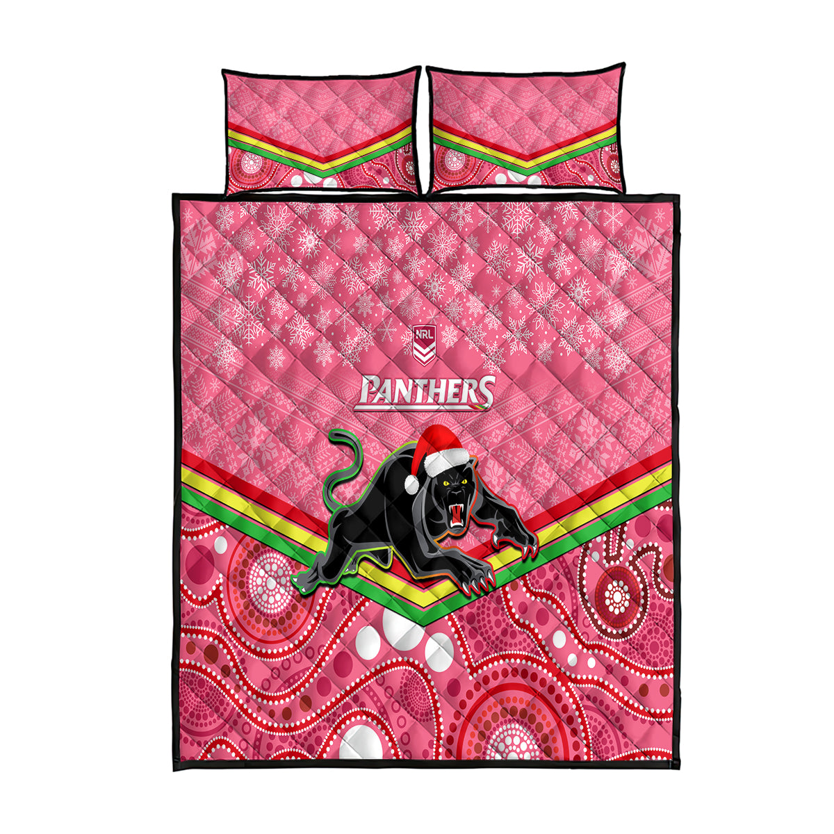custom-panthers-rugby-christmas-quilt-bed-set-merry-xmas-2023-mix-aboriginal-art-pink-version