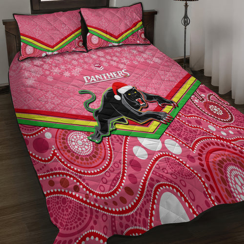 custom-panthers-rugby-christmas-quilt-bed-set-merry-xmas-2023-mix-aboriginal-art-pink-version