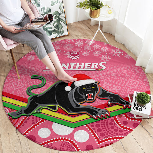 custom-panthers-rugby-christmas-round-carpet-merry-xmas-2023-mix-aboriginal-art-pink-version
