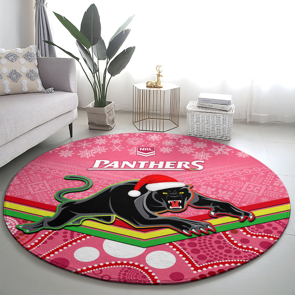 custom-panthers-rugby-christmas-round-carpet-merry-xmas-2023-mix-aboriginal-art-pink-version
