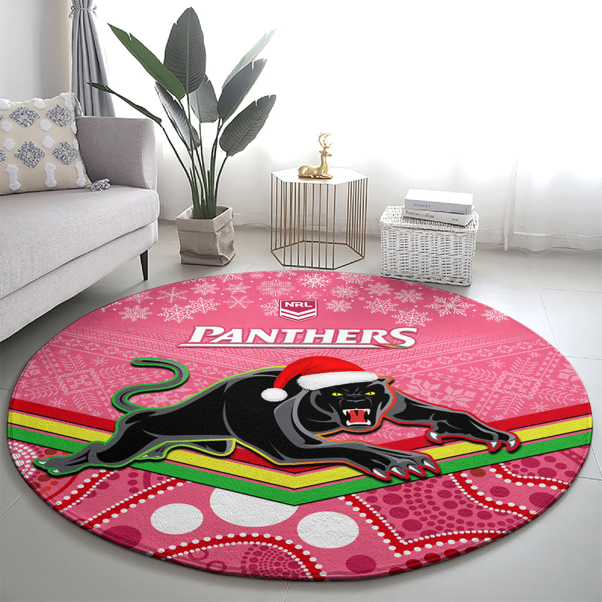 custom-panthers-rugby-christmas-round-carpet-merry-xmas-2023-mix-aboriginal-art-pink-version