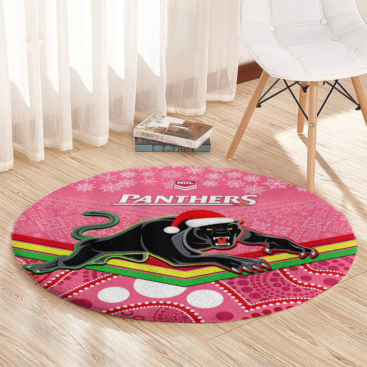 custom-panthers-rugby-christmas-round-carpet-merry-xmas-2023-mix-aboriginal-art-pink-version