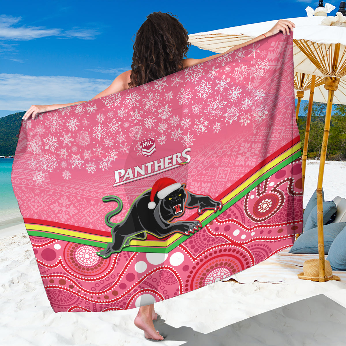custom-panthers-rugby-christmas-sarong-merry-xmas-2023-mix-aboriginal-art-pink-version