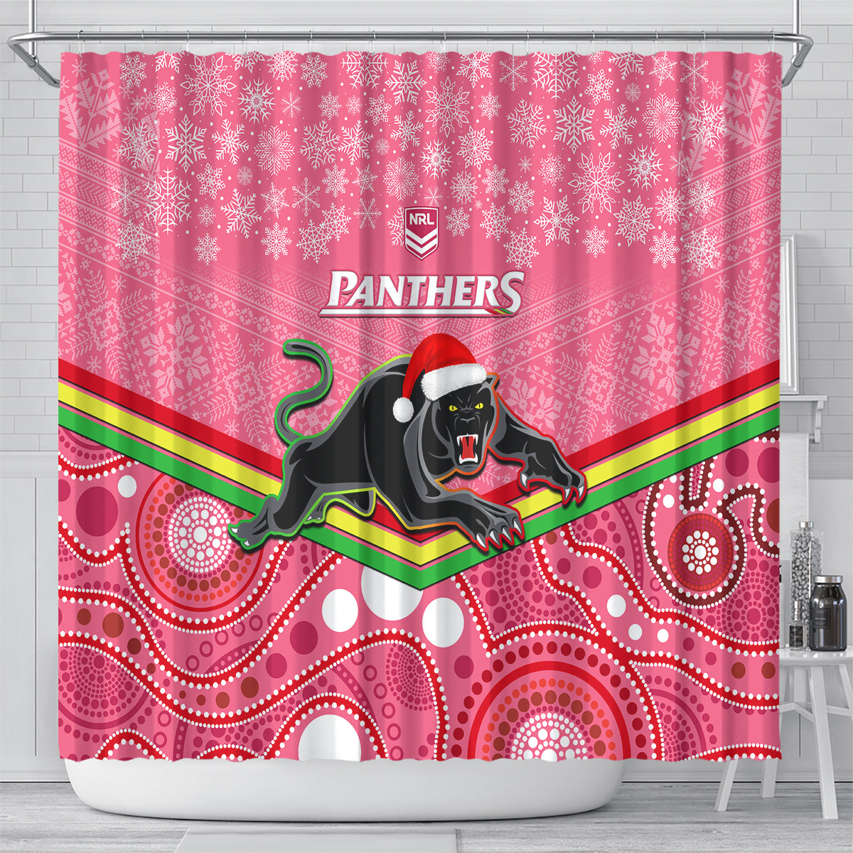 custom-panthers-rugby-christmas-shower-curtain-merry-xmas-2023-mix-aboriginal-art-pink-version