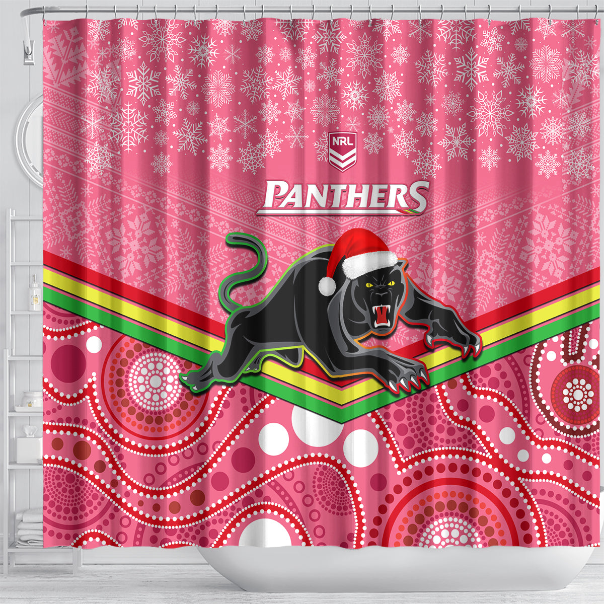 custom-panthers-rugby-christmas-shower-curtain-merry-xmas-2023-mix-aboriginal-art-pink-version