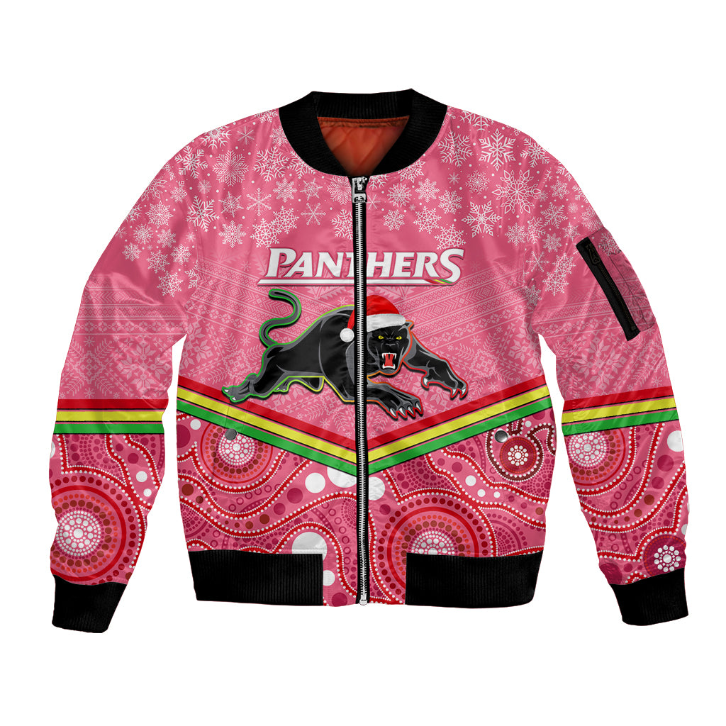 custom-panthers-rugby-christmas-sleeve-zip-bomber-jacket-merry-xmas-2023-mix-aboriginal-art-pink-version
