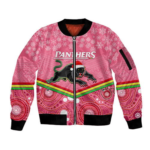 custom-panthers-rugby-christmas-sleeve-zip-bomber-jacket-merry-xmas-2023-mix-aboriginal-art-pink-version