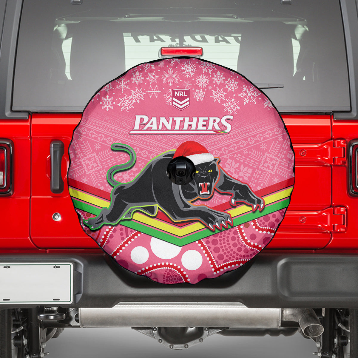 custom-panthers-rugby-christmas-spare-tire-cover-merry-xmas-2023-mix-aboriginal-art-pink-version