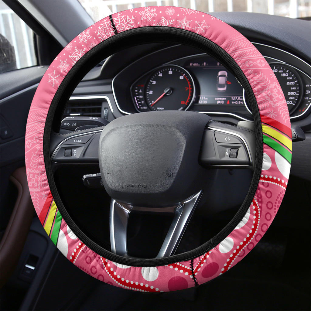 Panthers Rugby Christmas Steering Wheel Cover Merry Xmas 2023 Mix Aboriginal Art Pink Version