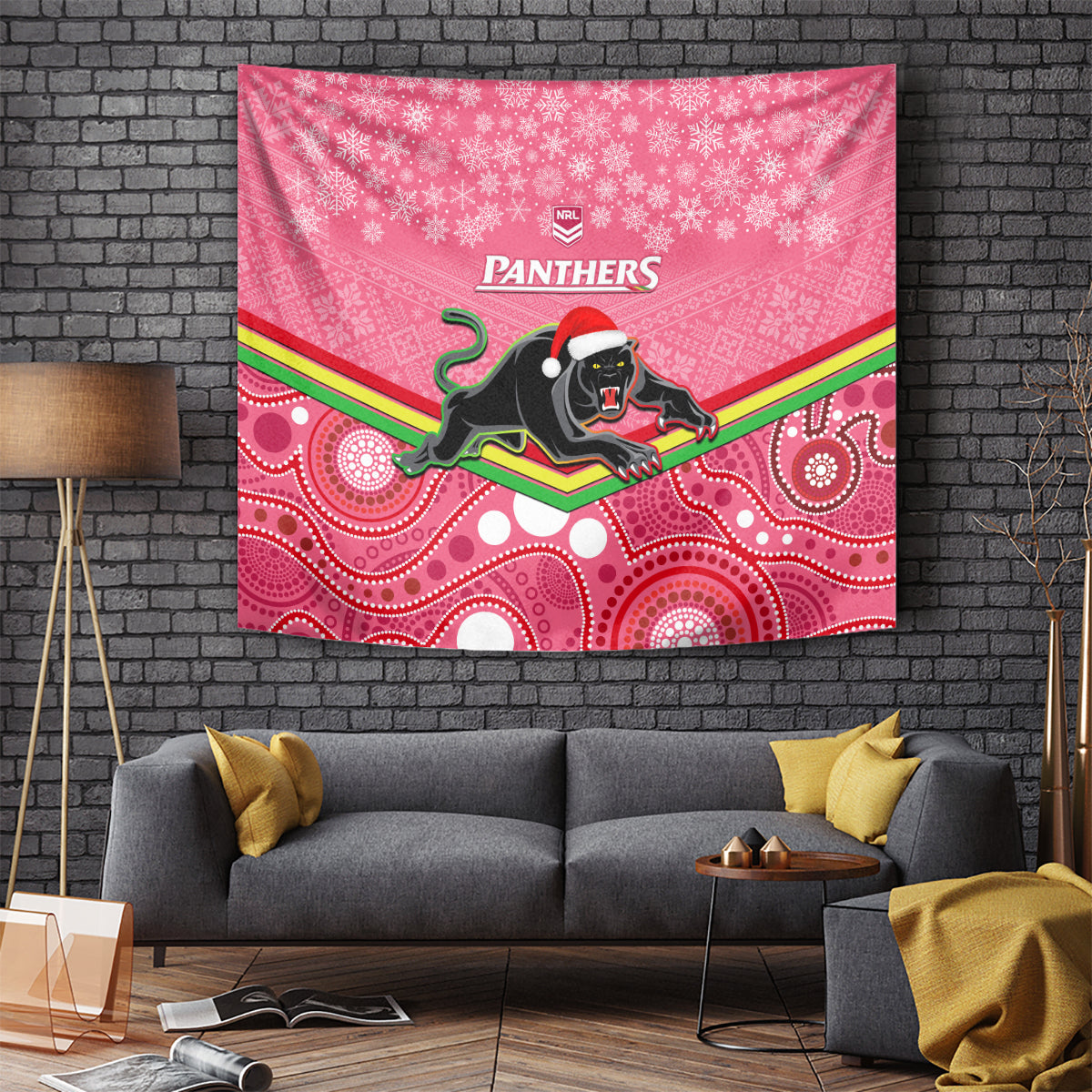 custom-panthers-rugby-christmas-tapestry-merry-xmas-2023-mix-aboriginal-art-pink-version