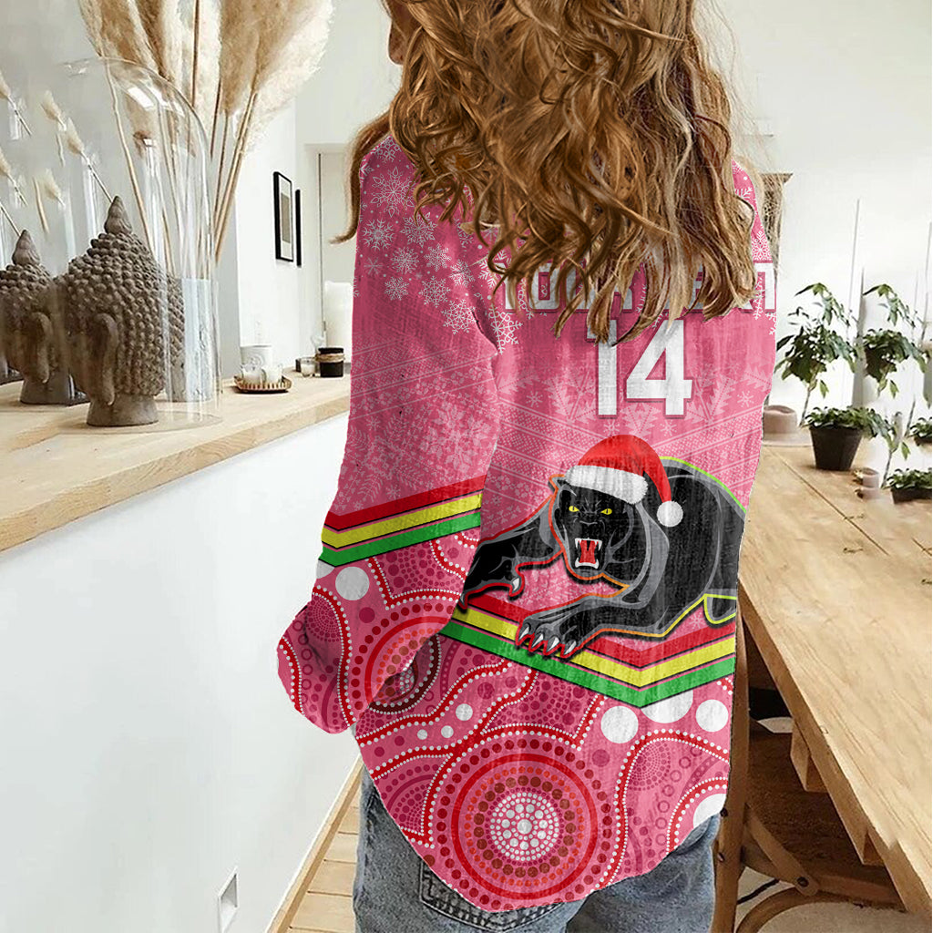 custom-panthers-rugby-christmas-women-casual-shirt-merry-xmas-2023-mix-aboriginal-art-pink-version