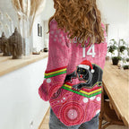 custom-panthers-rugby-christmas-women-casual-shirt-merry-xmas-2023-mix-aboriginal-art-pink-version