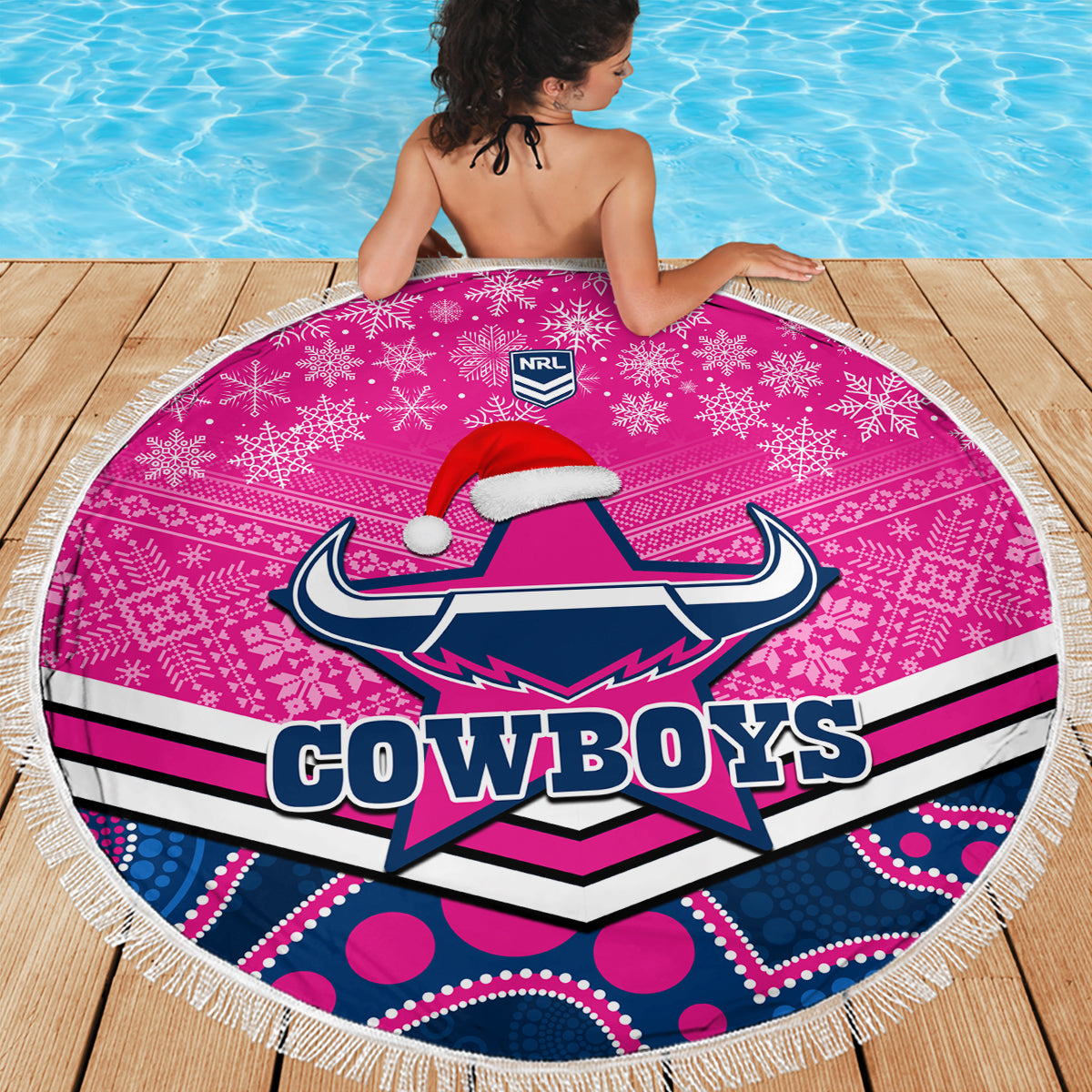 custom-cowboys-rugby-christmas-beach-blanket-merry-xmas-2023-mix-aboriginal-art-pink-version
