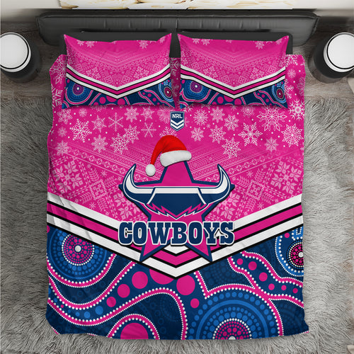 custom-cowboys-rugby-christmas-bedding-set-merry-xmas-2023-mix-aboriginal-art-pink-version
