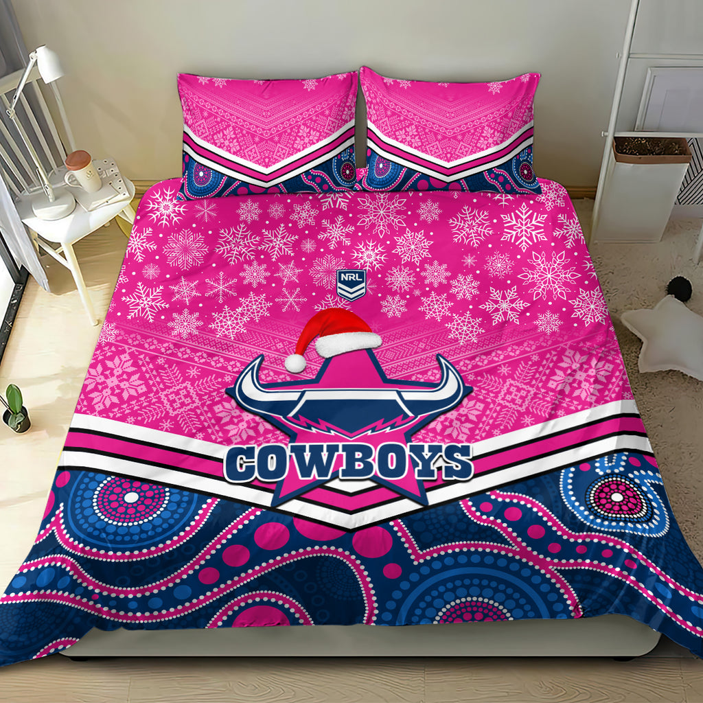 custom-cowboys-rugby-christmas-bedding-set-merry-xmas-2023-mix-aboriginal-art-pink-version