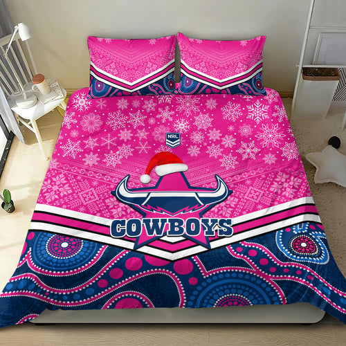 custom-cowboys-rugby-christmas-bedding-set-merry-xmas-2023-mix-aboriginal-art-pink-version