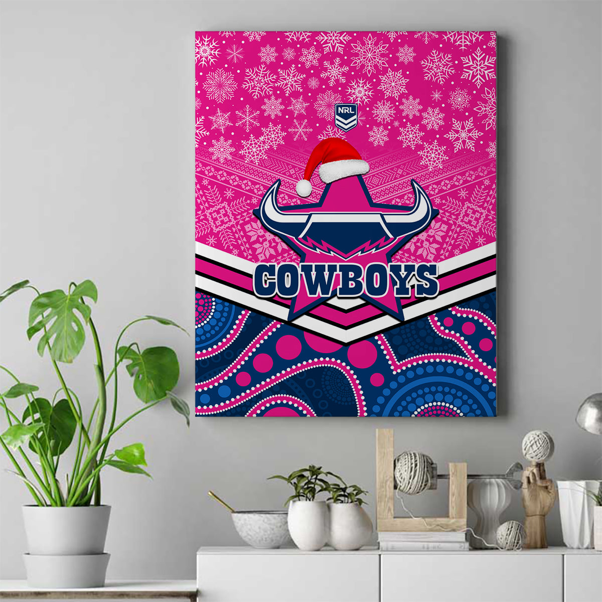 custom-cowboys-rugby-christmas-canvas-wall-art-merry-xmas-2023-mix-aboriginal-art-pink-version