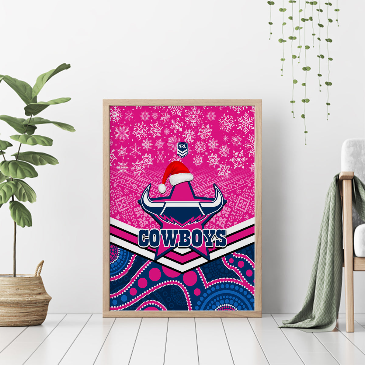 custom-cowboys-rugby-christmas-canvas-wall-art-merry-xmas-2023-mix-aboriginal-art-pink-version