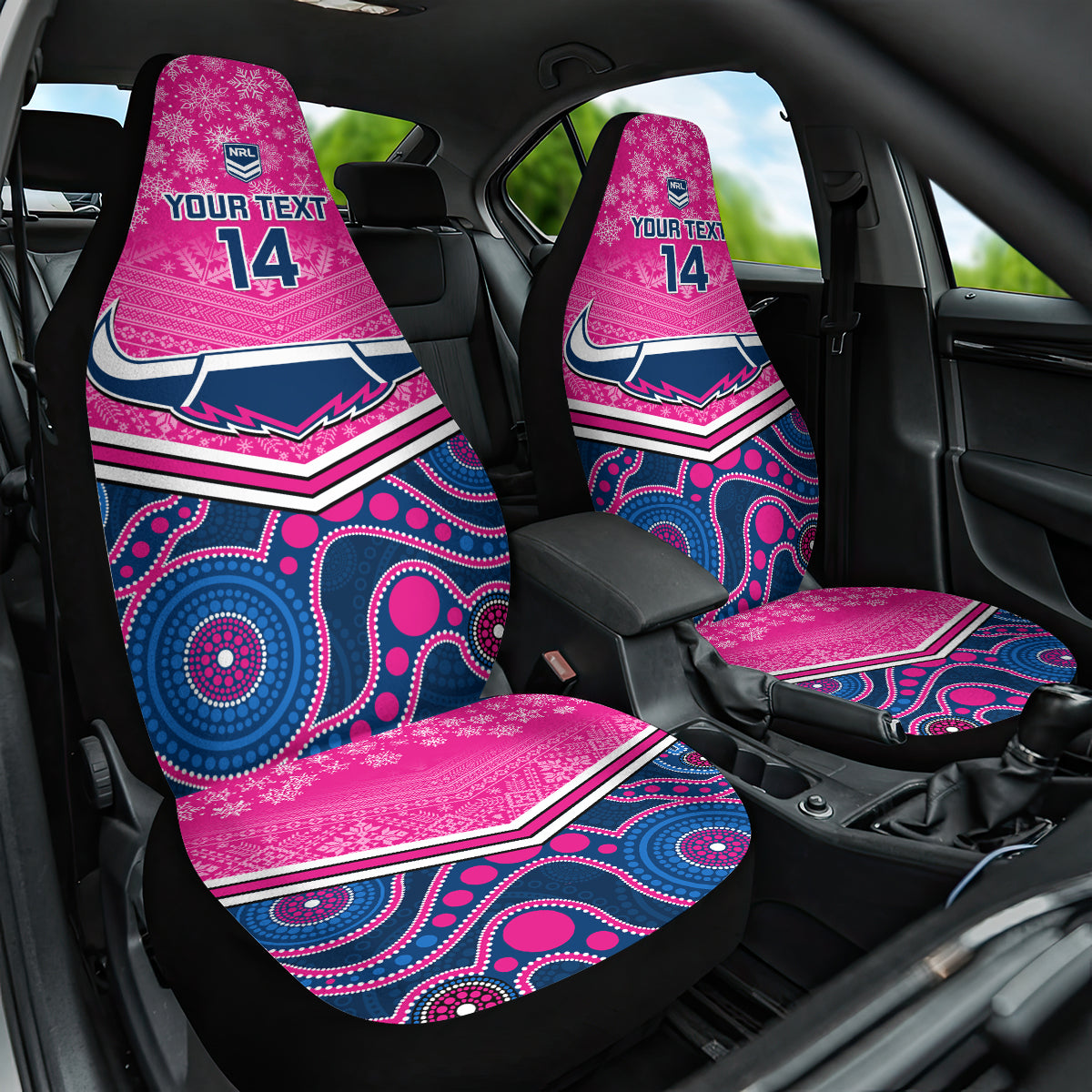custom-cowboys-rugby-christmas-car-seat-cover-merry-xmas-2023-mix-aboriginal-art-pink-version