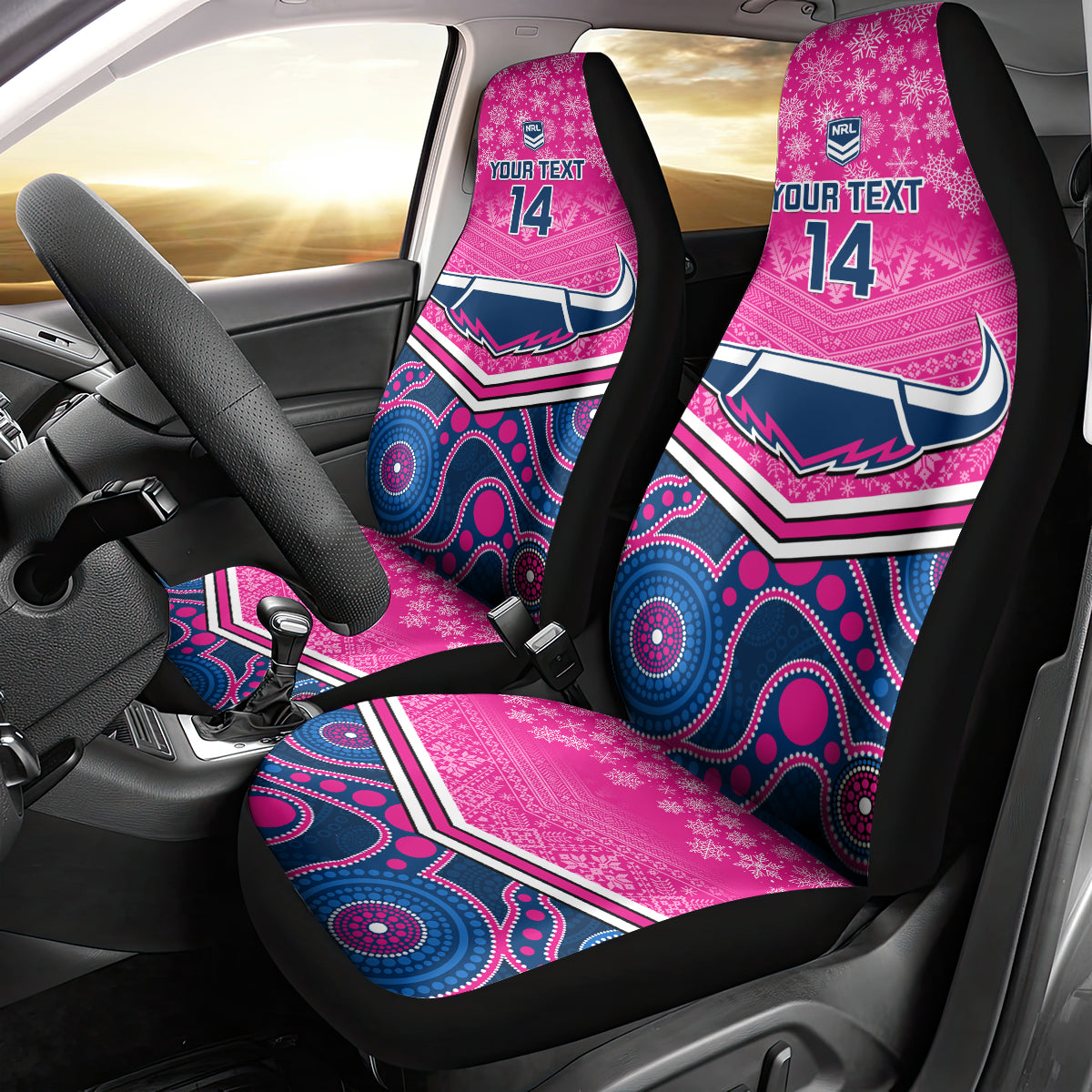 custom-cowboys-rugby-christmas-car-seat-cover-merry-xmas-2023-mix-aboriginal-art-pink-version