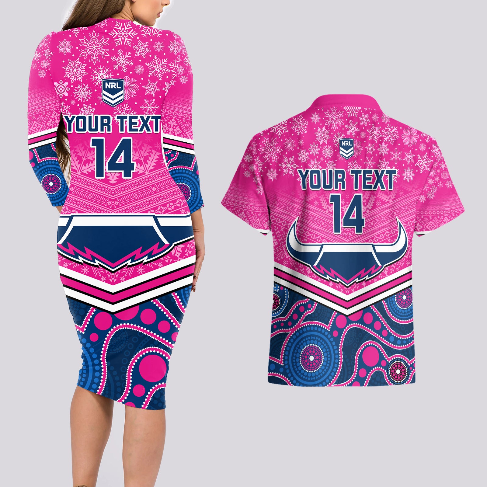 custom-cowboys-rugby-christmas-couples-matching-long-sleeve-bodycon-dress-and-hawaiian-shirt-merry-xmas-2023-mix-aboriginal-art-pink-version