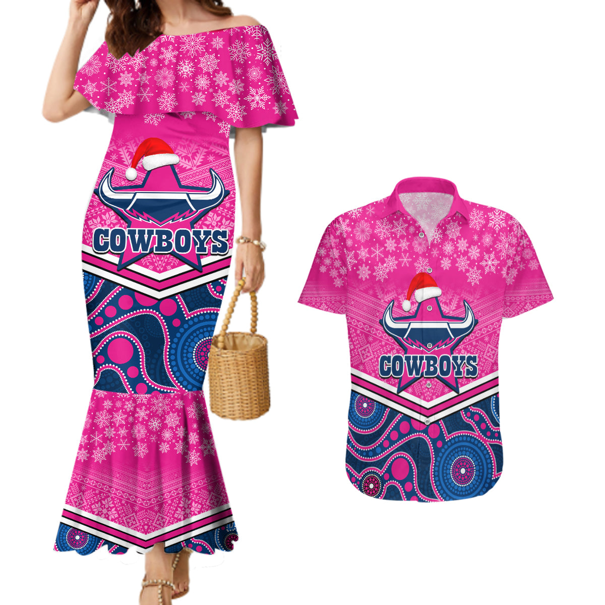 custom-cowboys-rugby-christmas-couples-matching-mermaid-dress-and-hawaiian-shirt-merry-xmas-2023-mix-aboriginal-art-pink-version