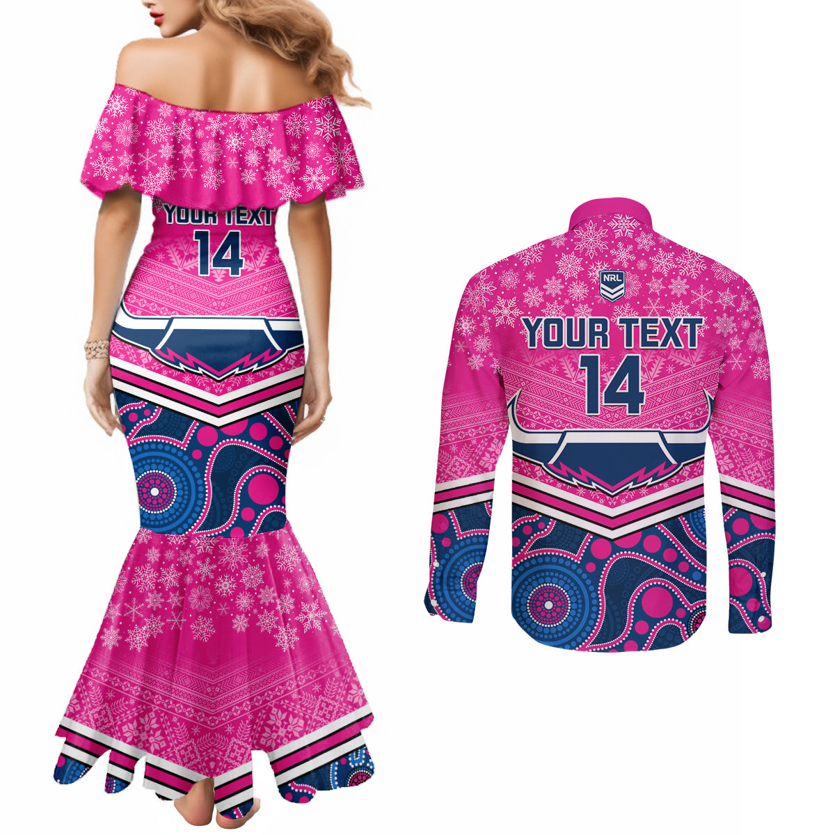 custom-cowboys-rugby-christmas-couples-matching-mermaid-dress-and-long-sleeve-button-shirt-merry-xmas-2023-mix-aboriginal-art-pink-version