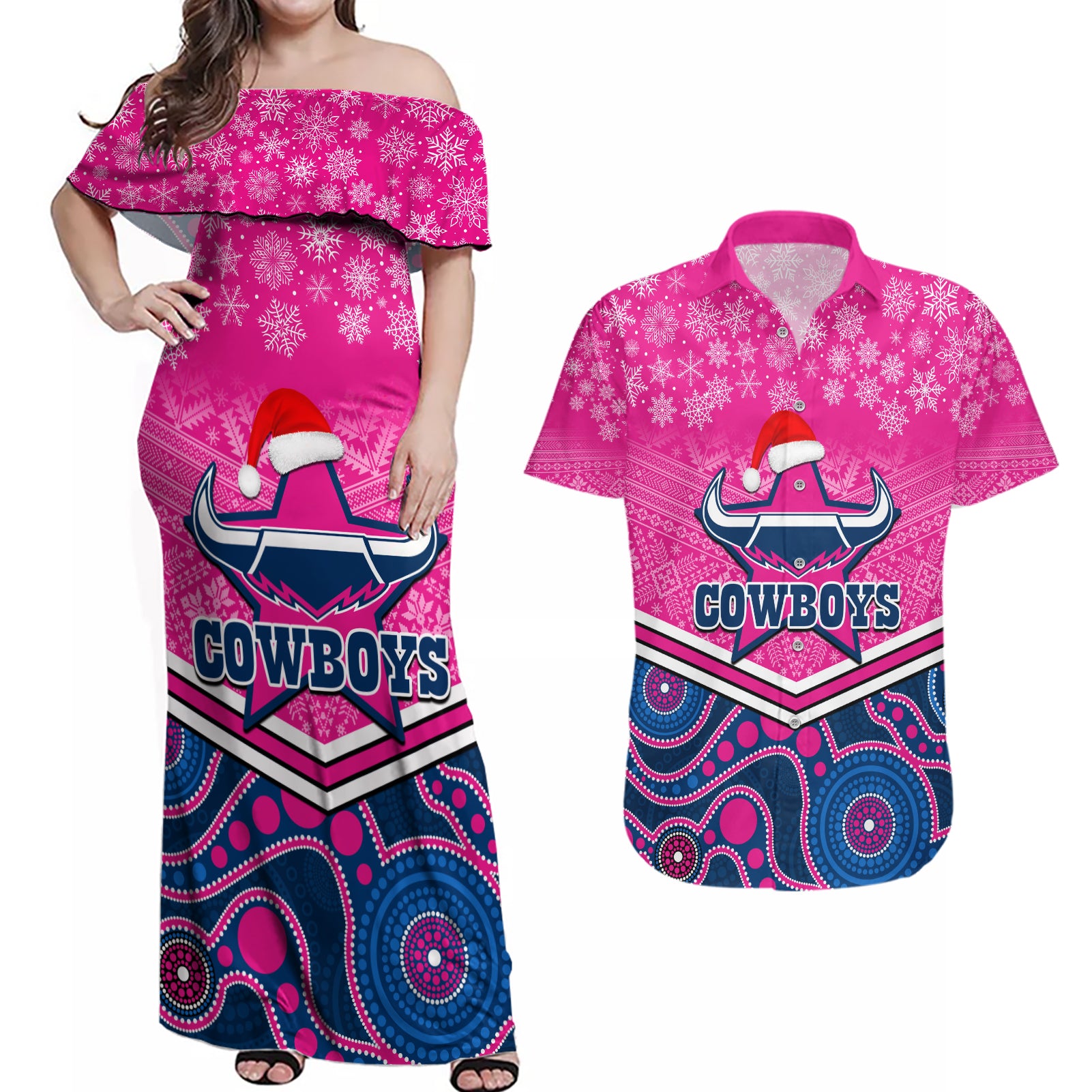 custom-cowboys-rugby-christmas-couples-matching-off-shoulder-maxi-dress-and-hawaiian-shirt-merry-xmas-2023-mix-aboriginal-art-pink-version